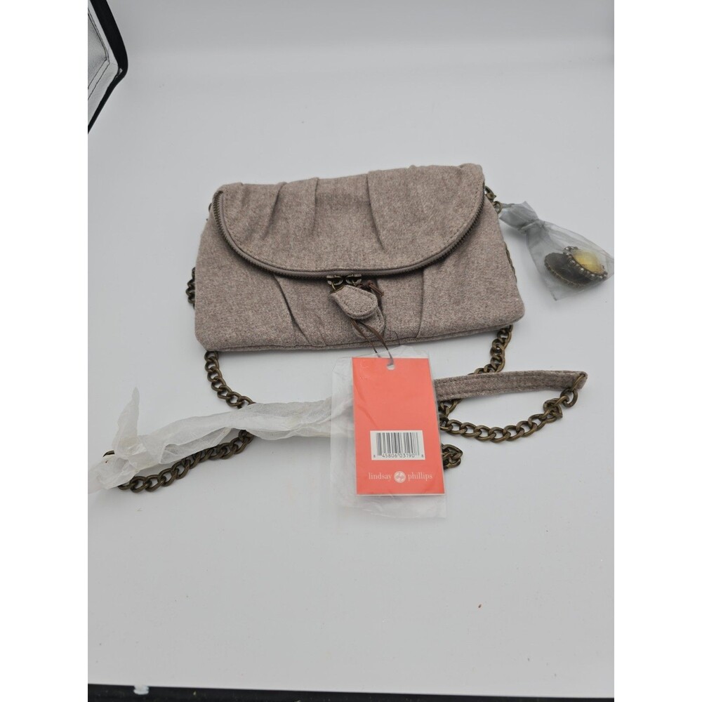 Lindsay Phillips 2-in-1 Crossbody Clutch Bag NWT Taupe Removable Pouch